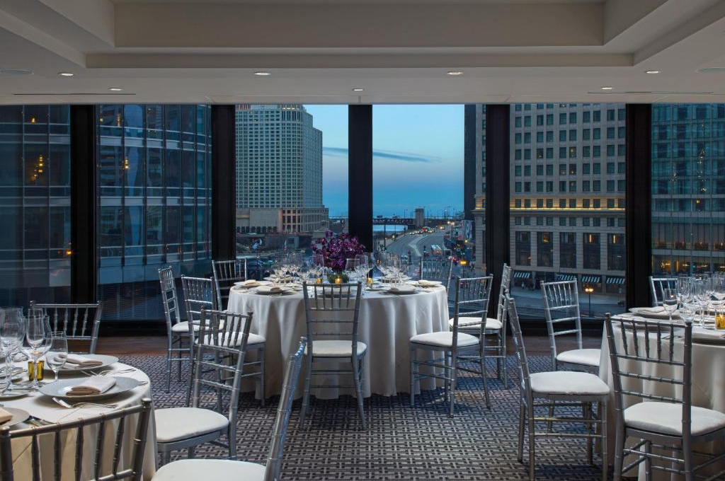 Elegant dining area at The Langham, Chicago with fine dining options and river views